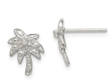 Sterling Silver Rhodium-plated CZ Palm Tree Post Earrings (Style QE6876)