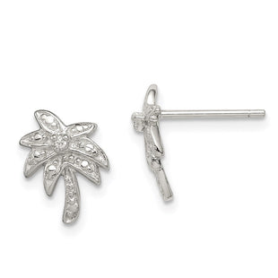 Sterling Silver Rhodium-plated CZ Palm Tree Post Earrings (Style QE6876)