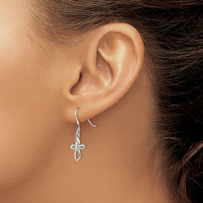 Sterling Silver Rhodium-plated Polished Cross Dangle Earrings, 31 x 10mm