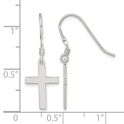 Sterling Silver Rhodium-plated Polished Cross Dangle Earrings, 31 x 12mm