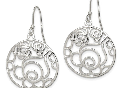 Sterling Silver Polished Fancy Circle Dangle Earrings (Style QE7082)