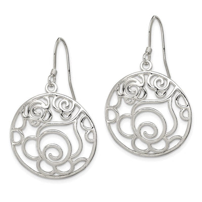 Sterling Silver Polished Fancy Circle Dangle Earrings, 42 x 25mm