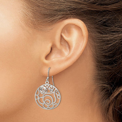 Sterling Silver Polished Fancy Circle Dangle Earrings, 42 x 25mm