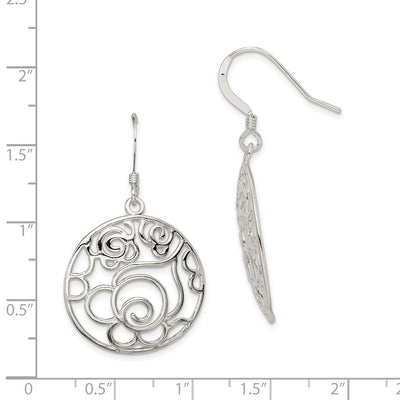 Sterling Silver Polished Fancy Circle Dangle Earrings, 42 x 25mm