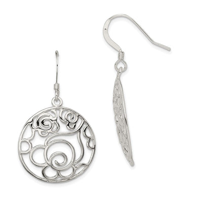 Sterling Silver Polished Fancy Circle Dangle Earrings, 42 x 25mm