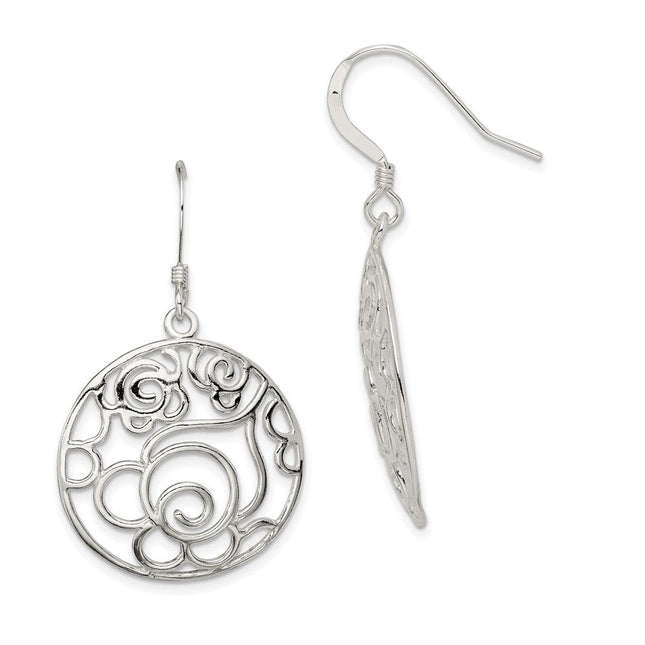 Sterling Silver Polished Fancy Circle Dangle Earrings, 42 x 25mm