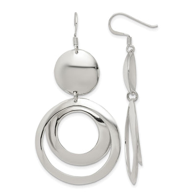 Sterling Silver Polished Fancy Circle Dangle Earrings, 61 x 30mm