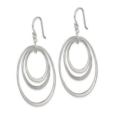 Sterling Silver Polished Triple Oval Dangle Earrings, 56 x 27mm