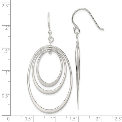 Sterling Silver Polished Triple Oval Dangle Earrings, 56 x 27mm