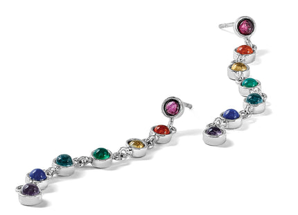 Sterling Silver Rhodium Plated Multicolor Quartz Dangle Post Earrings
