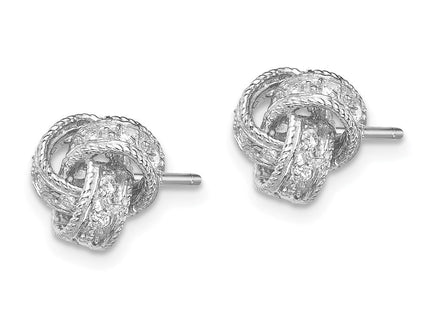 Sterling Silver Rhodium-plated CZ Love Knot Post Earrings (Style QE7355)