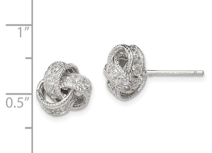 Sterling Silver Rhodium-plated CZ Love Knot Post Earrings (Style QE7355)