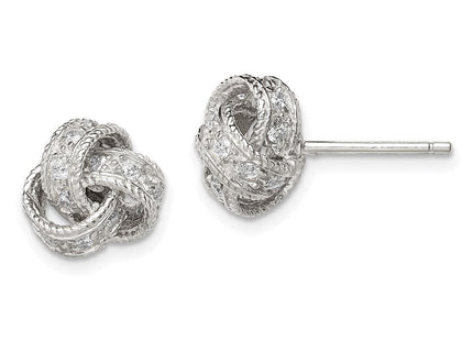 Sterling Silver Rhodium-plated CZ Love Knot Post Earrings (Style QE7355)