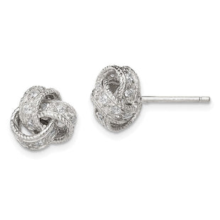Sterling Silver Rhodium-plated CZ Love Knot Post Earrings (Style QE7355)