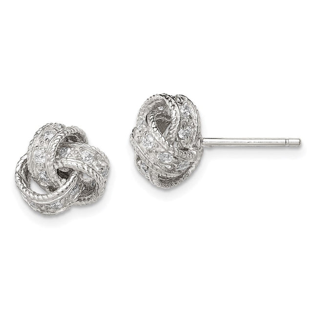 Sterling Silver Rhodium-plated CZ Love Knot Post Earrings, 11 x 10mm