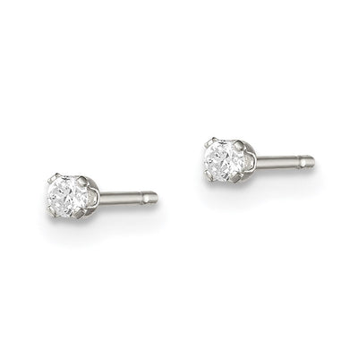 Sterling Silver Polished Children's Round Snap Set CZ Stud Earrings, 2 x 2mm