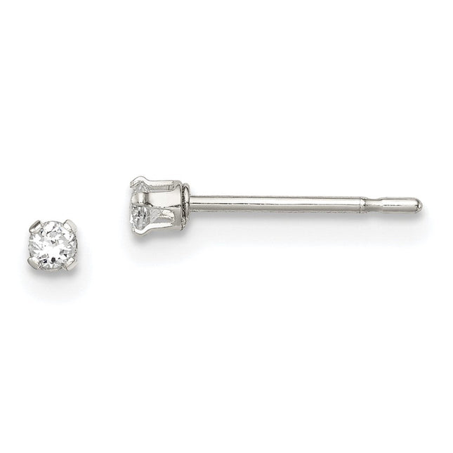 Sterling Silver Polished Children's Round Snap Set CZ Stud Earrings, 2 x 2mm