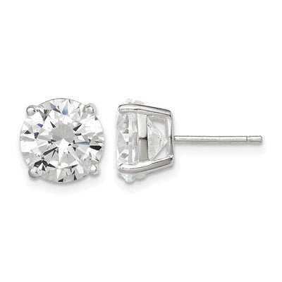 Sterling Silver Round Basket Set CZ Stud Earrings, 9 x 9mm