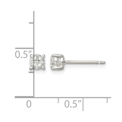 Sterling Silver Round Basket Set Cross-cut CZ Stud Earrings, 4 x 4mm