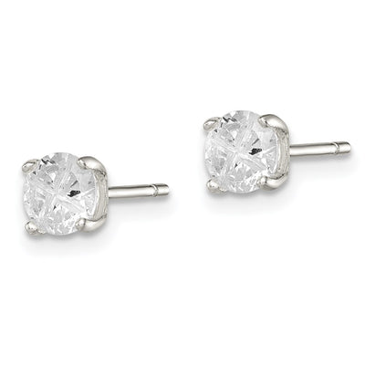 Sterling Silver Round Basket Set Cross-cut CZ Stud Earrings, 5 x 5mm
