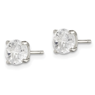 Sterling Silver Round Basket Set Cross-cut CZ Stud Earrings, 6 x 6mm