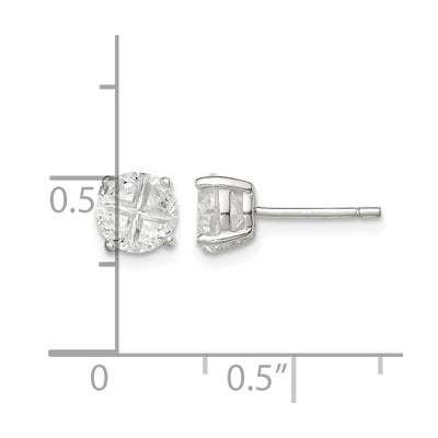 Sterling Silver Round Basket Set Cross-cut CZ Stud Earrings, 6 x 6mm