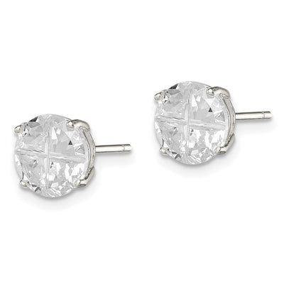 Sterling Silver Round Basket Set Cross-cut CZ Stud Earrings, 8 x 8mm