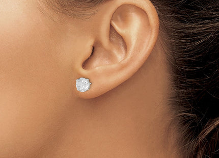 Sterling Silver Round Basket Set Cross-cut CZ Stud Earrings (Style QE7484)