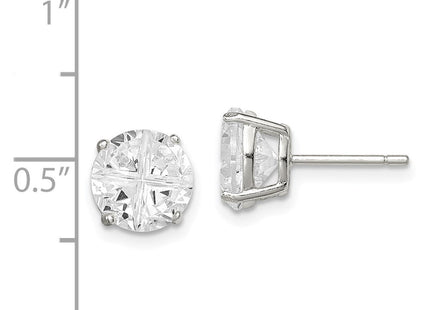 Sterling Silver Round Basket Set Cross-cut CZ Stud Earrings (Style QE7484)