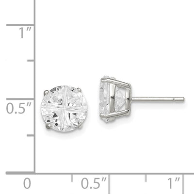 Sterling Silver Round Basket Set Cross-cut CZ Stud Earrings, 8 x 8mm