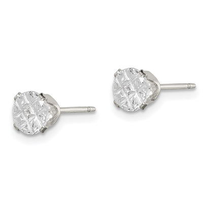 Sterling Silver Round Snap Set Laser-cut CZ Stud Earrings, 5 x 5mm