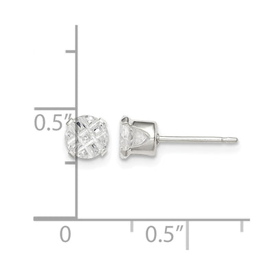 Sterling Silver Round Snap Set Laser-cut CZ Stud Earrings, 5 x 5mm