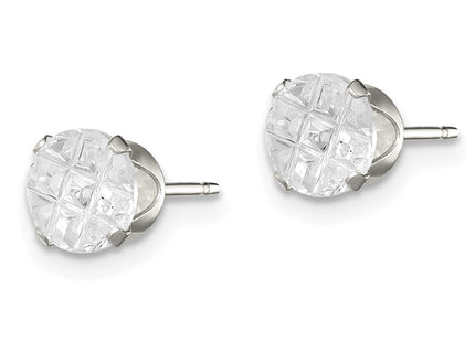 Sterling Silver Round Snap Set Laser-cut CZ Stud Earrings (Style QE7488)