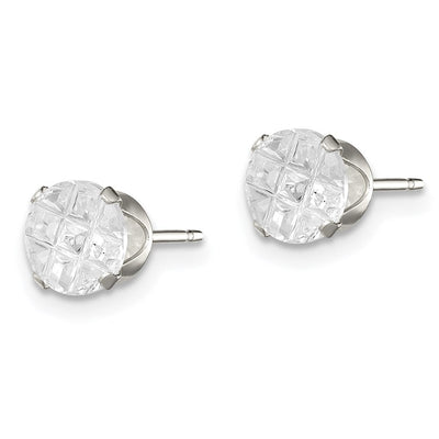 Sterling Silver Round Snap Set Laser-cut CZ Stud Earrings, 6 x 6mm