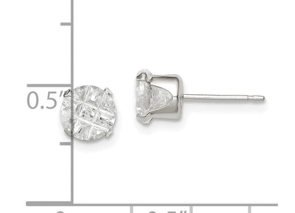 Sterling Silver Round Snap Set Laser-cut CZ Stud Earrings (Style QE7488)