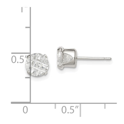Sterling Silver Round Snap Set Laser-cut CZ Stud Earrings, 6 x 6mm
