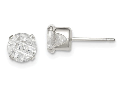 Sterling Silver Round Snap Set Laser-cut CZ Stud Earrings (Style QE7488)