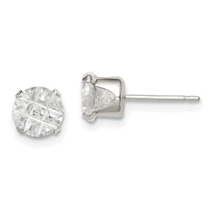 Sterling Silver Round Snap Set Laser-cut CZ Stud Earrings (Style QE7488)