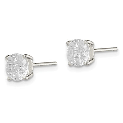 Sterling Silver Round Basket Set Laser-cut CZ Stud Earrings, 6 x 6mm
