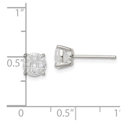 Sterling Silver Round Basket Set Laser-cut CZ Stud Earrings, 6 x 6mm