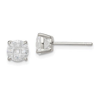 Sterling Silver Round Basket Set Laser-cut CZ Stud Earrings (Style QE7494)
