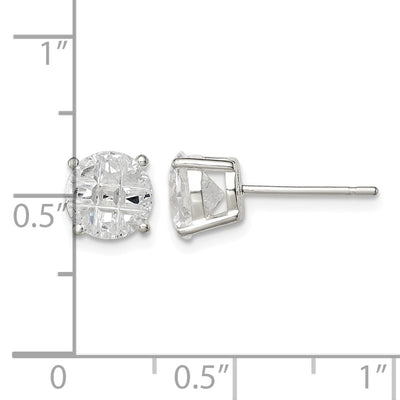 Sterling Silver Round Basket Set Laser-cut CZ Stud Earrings, 7 x 7mm