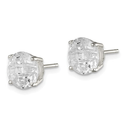 Sterling Silver Round Basket Set Laser-cut CZ Stud Earrings, 8 x 8mm