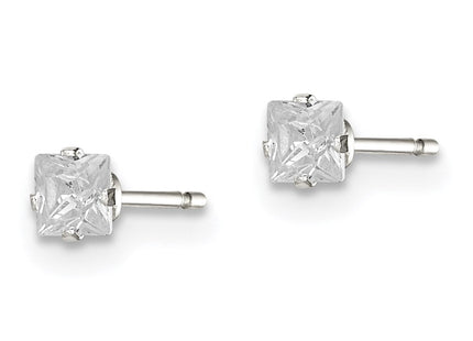 Sterling Silver Square Snap Set CZ Stud Earrings (Style QE7499)