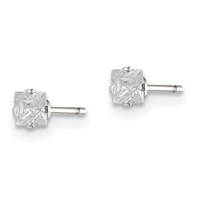 Sterling Silver Square Snap Set CZ Stud Earrings, 3 x 3mm