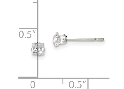 Sterling Silver Square Snap Set CZ Stud Earrings (Style QE7499)