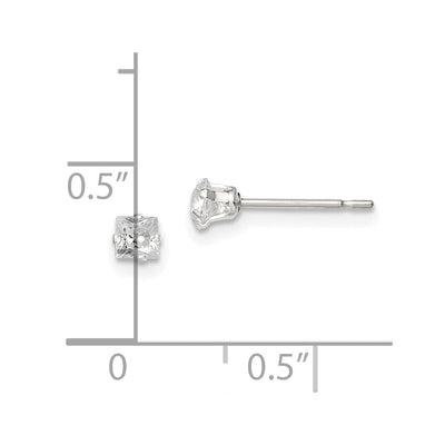 Sterling Silver Square Snap Set CZ Stud Earrings, 3 x 3mm