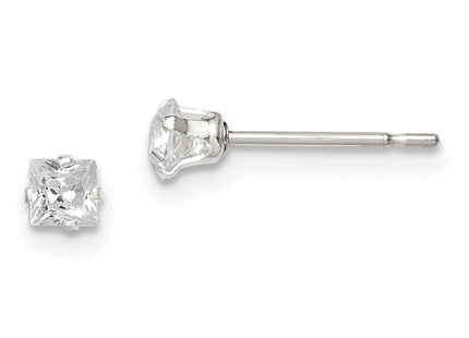 Sterling Silver Square Snap Set CZ Stud Earrings (Style QE7499)