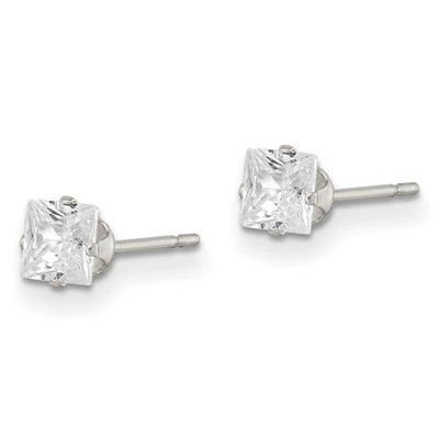 Sterling Silver Square Snap Set CZ Stud Earrings, 4 x 4mm