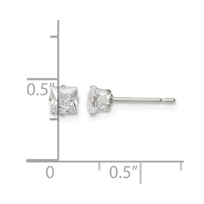 Sterling Silver Square Snap Set CZ Stud Earrings, 4 x 4mm